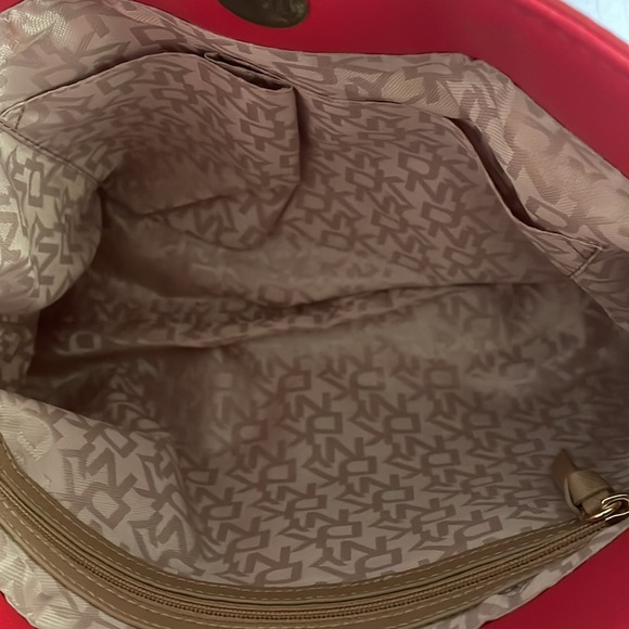 DKNY Red Beige Logo Purse Satchel Crossbody Shoulder Clutch Handbag VERSATILE - Picture 5 of 14